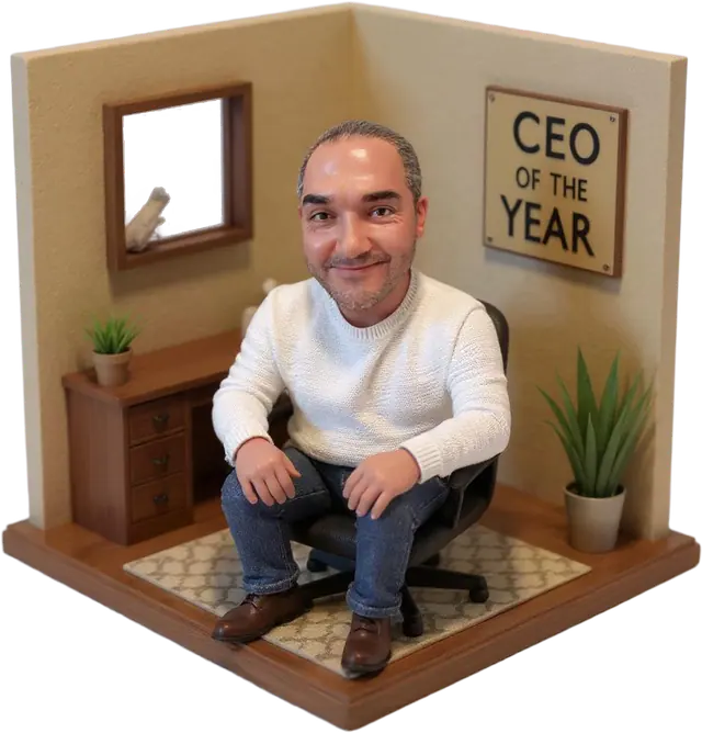 Orhan, CEO and Founder of Logogram, in his 3D rendered office